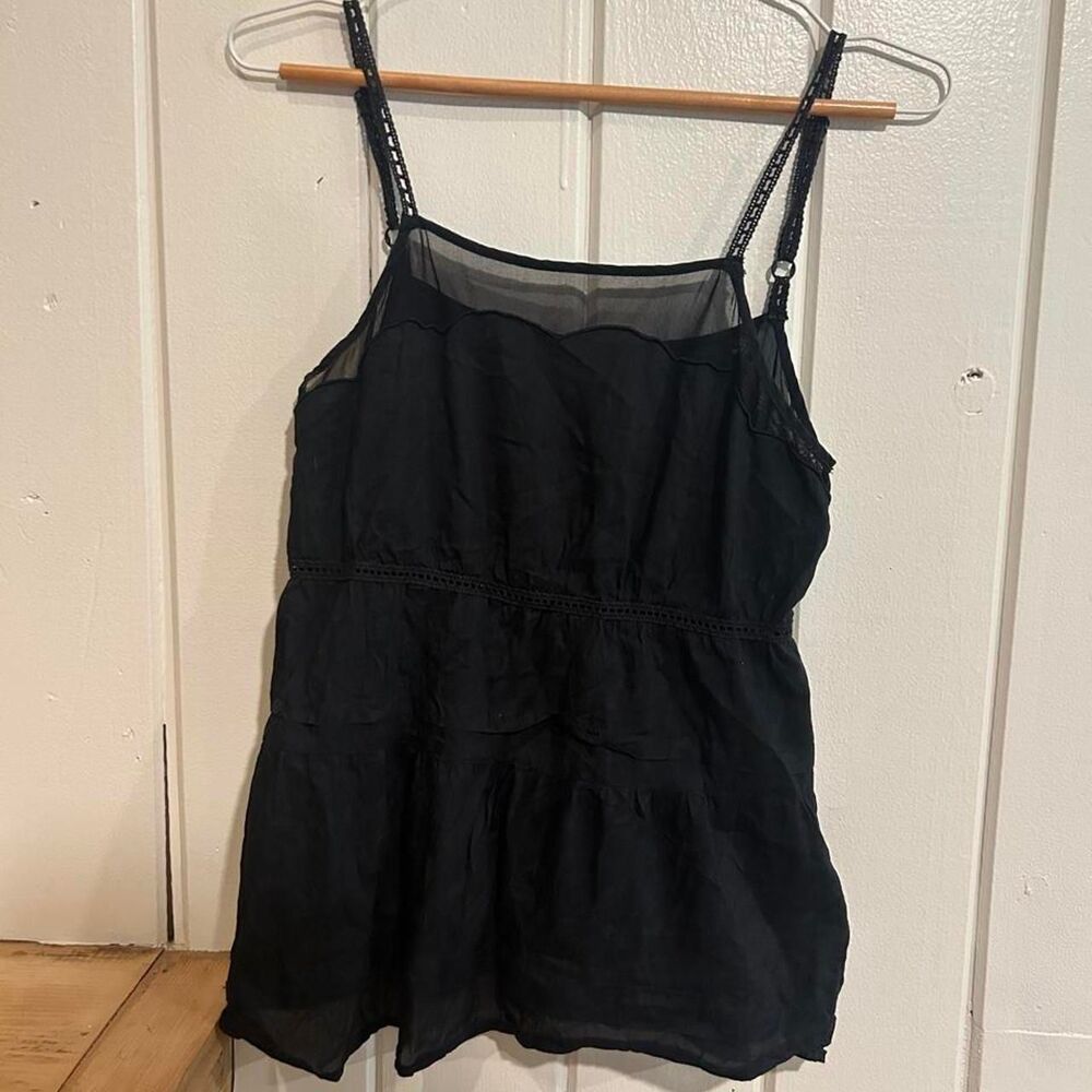 Vintage Y2K Silk Blend Black Sheer Babydoll Tank Top Whimsygoth Size S